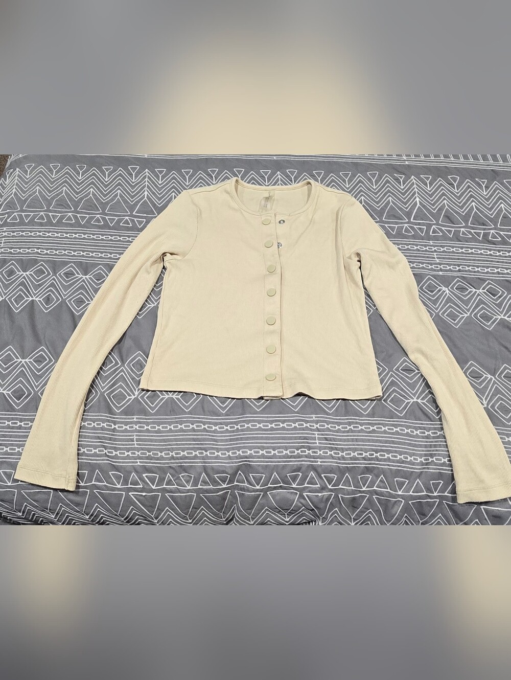 Outdoor Voices Beige Button-Down Long Sleeve Top